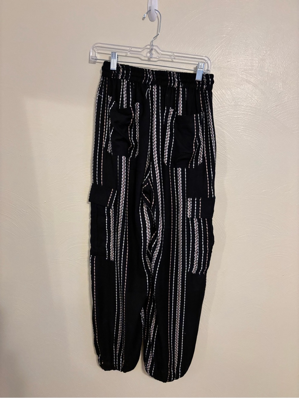 Angie Black Striped Rayon Cargo Jogger Pants Boho Size M - Picture 9 of 9